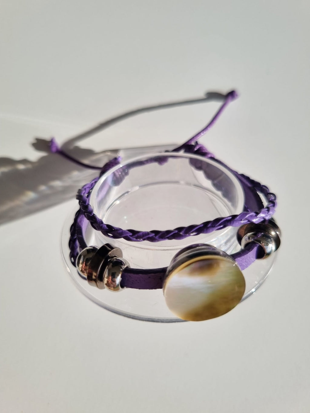 Bracelet cuir violet et nacre – Tupai