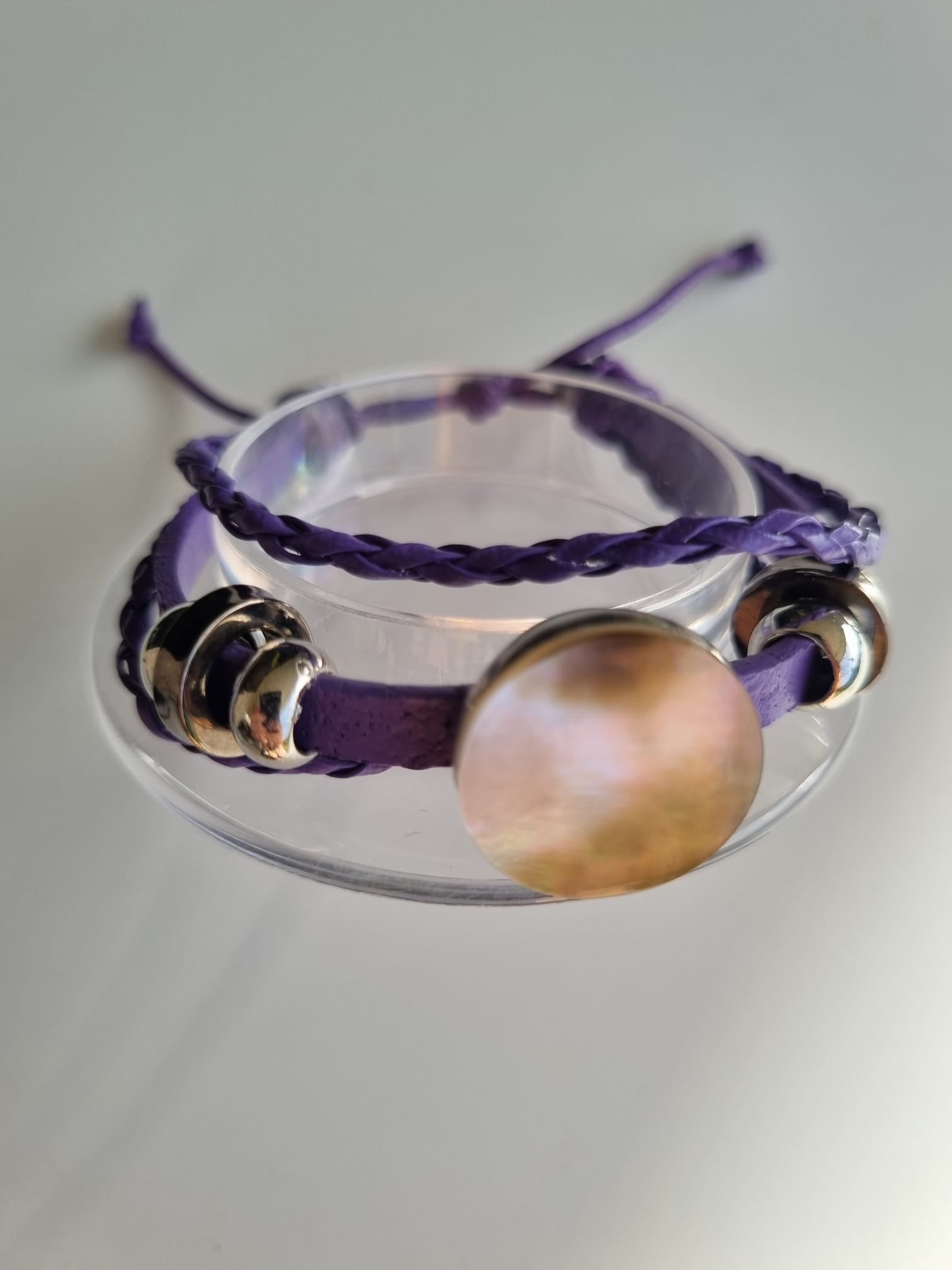 Bracelet cuir violet et nacre – Tupai