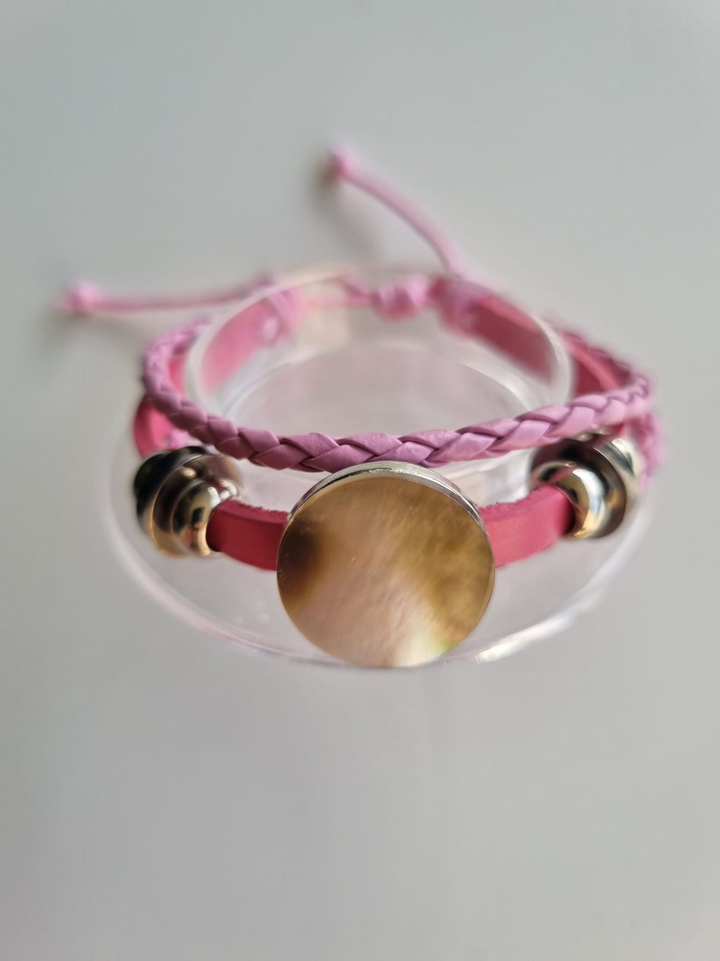 Bracelet cuir rose et nacre – Teahupo’o
