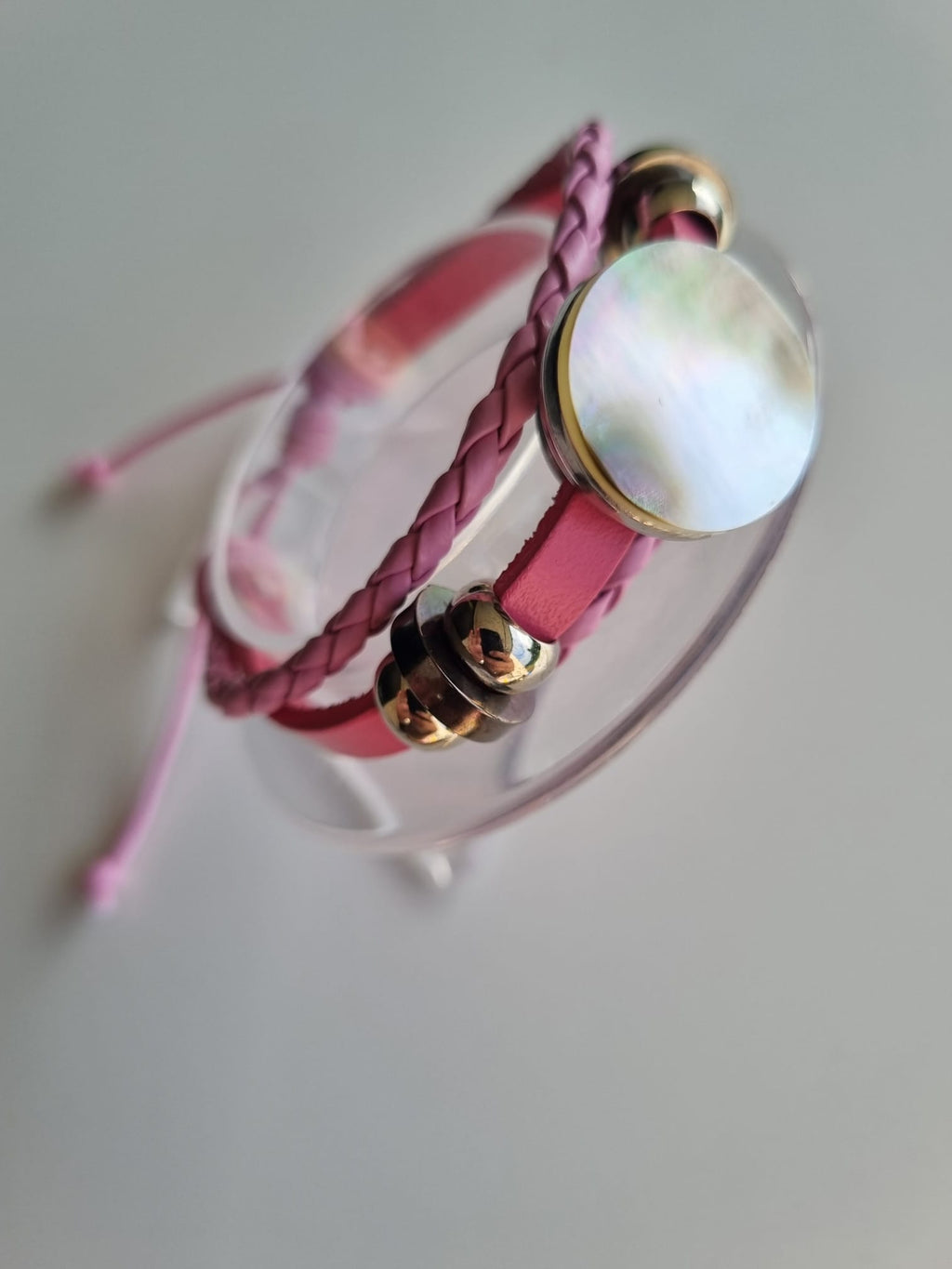 Bracelet cuir rose et nacre – Teahupo’o
