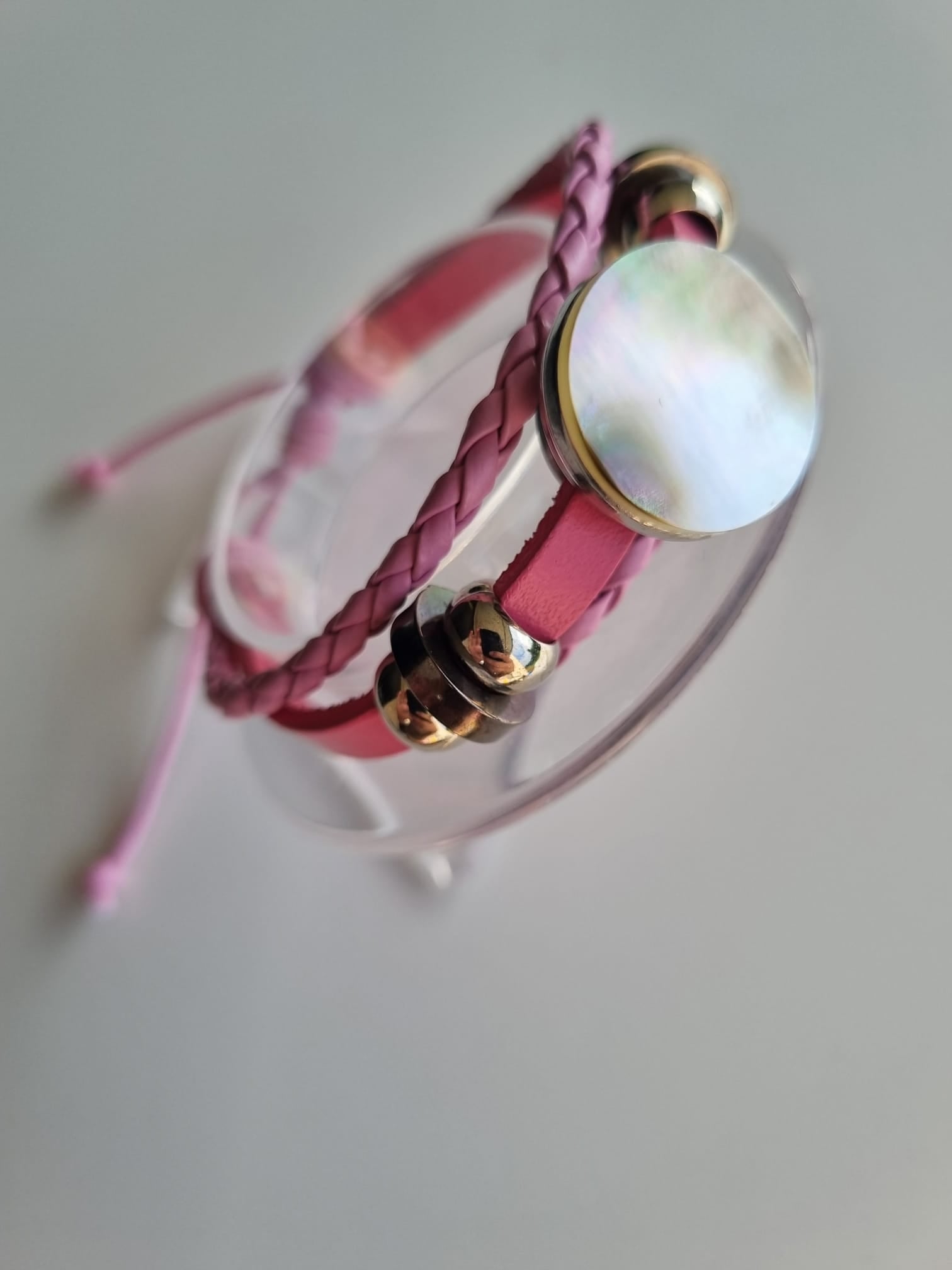 Bracelet cuir rose et nacre – Teahupo’o