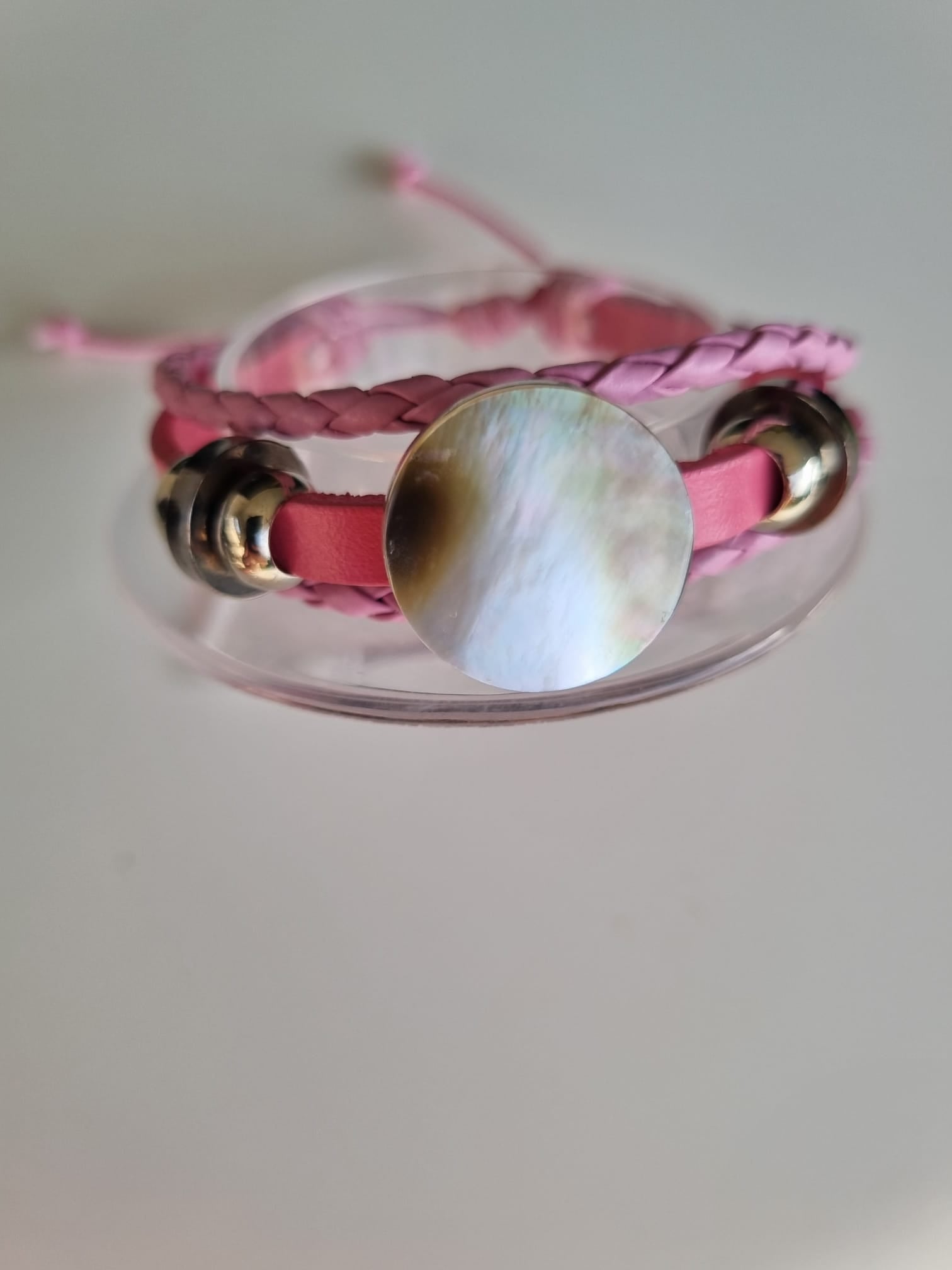 Bracelet cuir rose et nacre – Teahupo’o