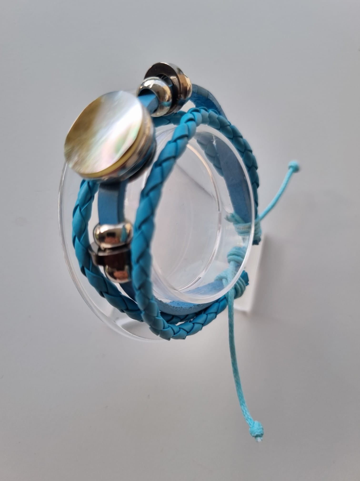 Bracelet cuir bleu et nacre – Papenoo