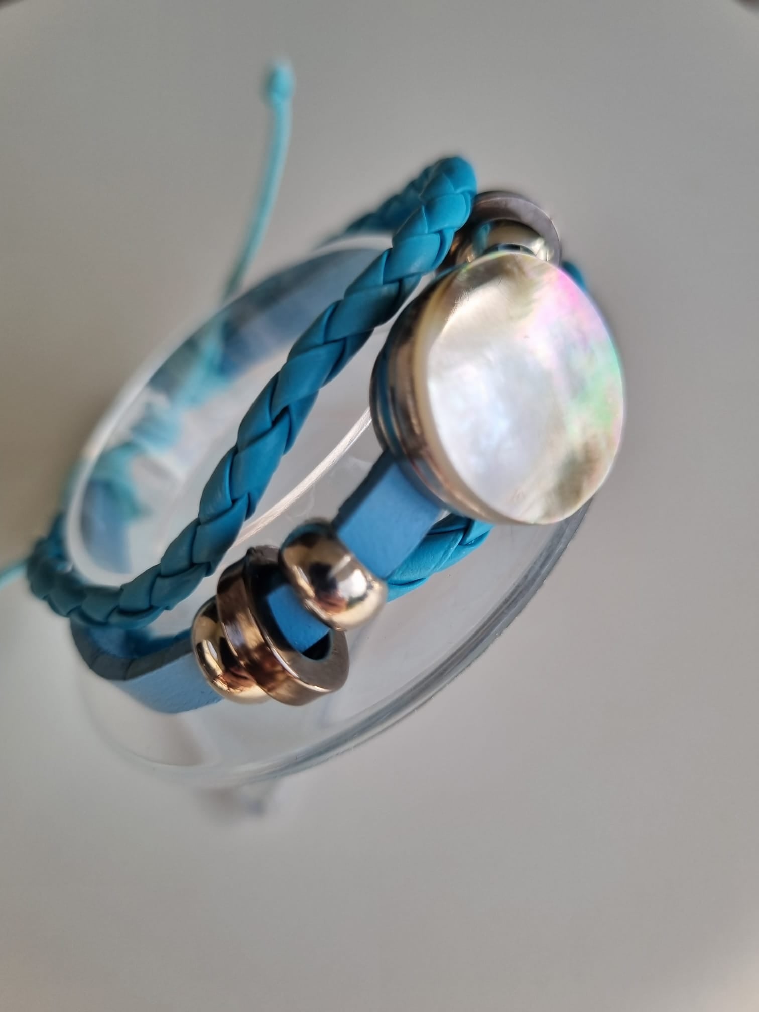 Bracelet cuir bleu et nacre – Papenoo