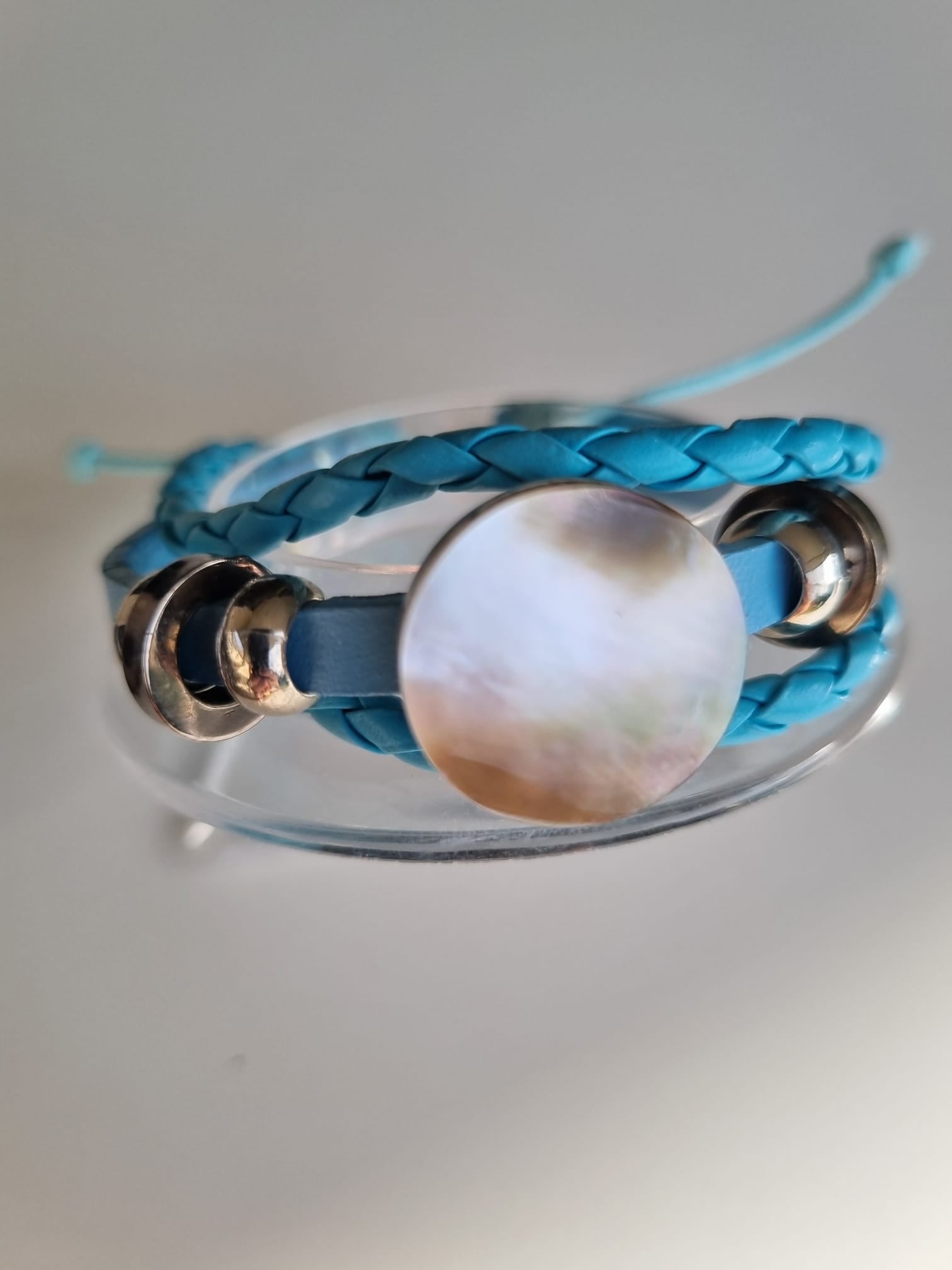 Bracelet cuir bleu et nacre – Papenoo